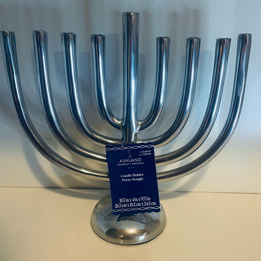 Elegant Silver Menorah, Hanukkah Decor, Metal Candle Holder